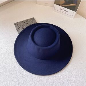 Navy Blue Large Wide Brim Fedora Hat